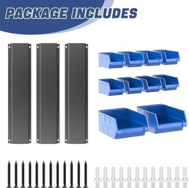 Alt view image 6 of 7 - WALMANN Wall Mounted Storage Bins for Small Parts, 10 Bins with 3 Rails