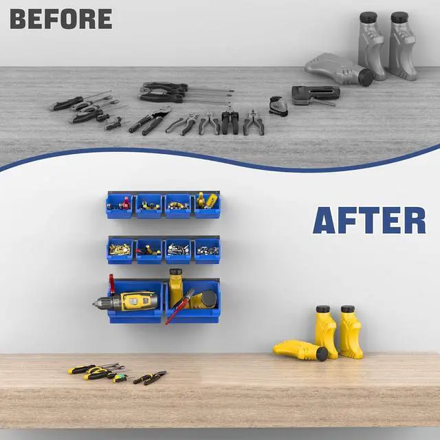 Alt view image 7 of 7 - WALMANN Wall Mounted Storage Bins for Small Parts, 10 Bins with 3 Rails