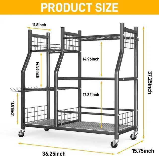 Alt view image 2 of 7 - Ultrawall Garden Tool Organizer Stand, Garage Tool Storage Rack with Wheels