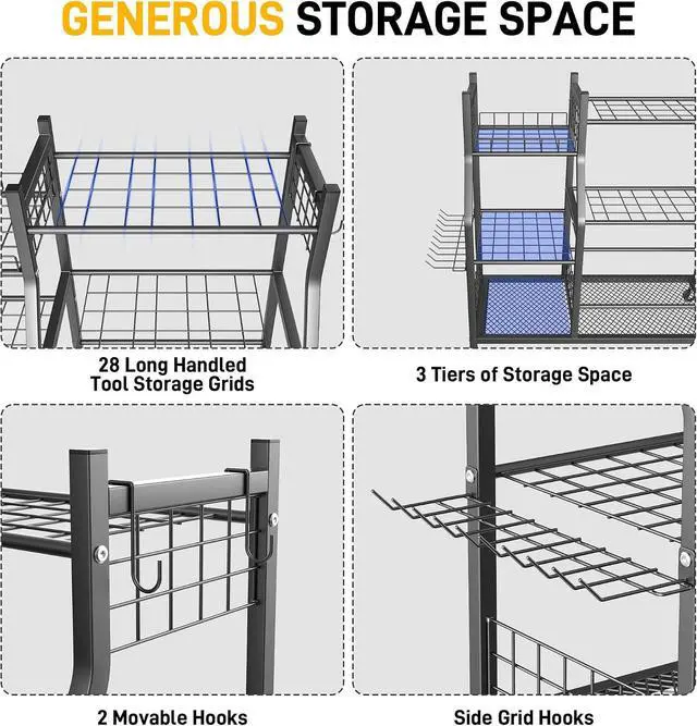 Alt view image 3 of 7 - Ultrawall Garden Tool Organizer Stand, Garage Tool Storage Rack with Wheels