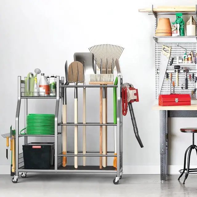 Alt view image 7 of 7 - Ultrawall Garden Tool Organizer Stand, Garage Tool Storage Rack with Wheels