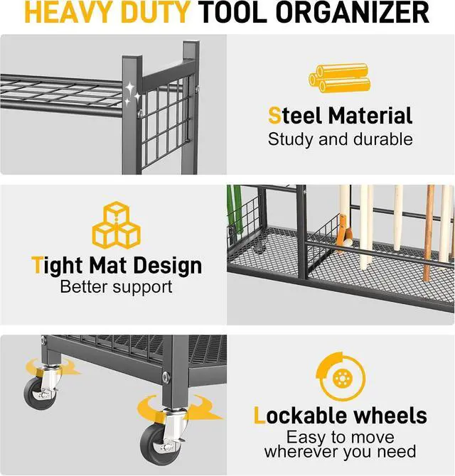 Alt view image 4 of 7 - Ultrawall Garden Tool Organizer Stand, Garage Tool Storage Rack with Wheels