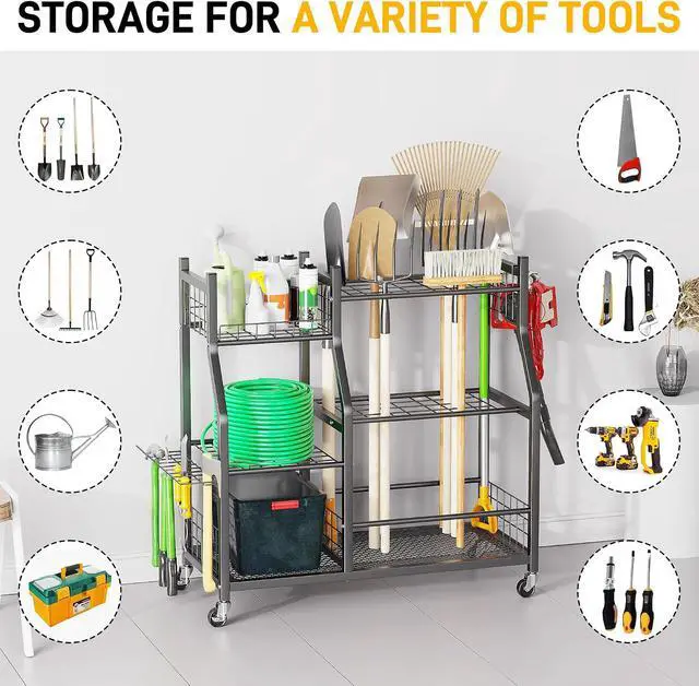 Alt view image 5 of 7 - Ultrawall Garden Tool Organizer Stand, Garage Tool Storage Rack with Wheels