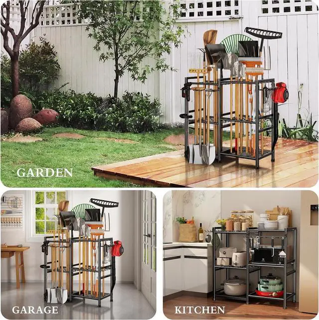 Alt view image 2 of 7 - CICUFY Garden Tool Organizer Storage Metal Yard Tool Organizer Heavy Duty Garden Tool Rack Stand with 2 Extra Hooks, Up To 70 Long Handled Shovels/Rakes/Brooms Holder for Garage,Shed,Outdoor(Black)