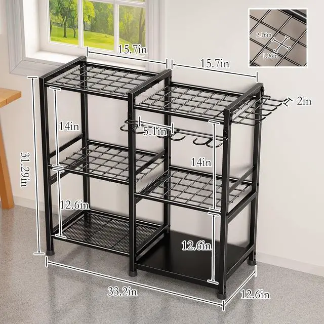 Alt view image 6 of 7 - CICUFY Garden Tool Organizer Storage Metal Yard Tool Organizer Heavy Duty Garden Tool Rack Stand with 2 Extra Hooks, Up To 70 Long Handled Shovels/Rakes/Brooms Holder for Garage,Shed,Outdoor(Black)