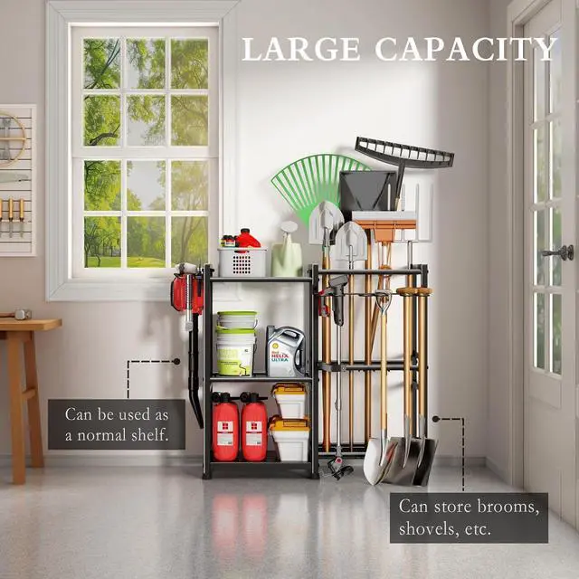 Alt view image 7 of 7 - CICUFY Garden Tool Organizer Storage Metal Yard Tool Organizer Heavy Duty Garden Tool Rack Stand with 2 Extra Hooks, Up To 70 Long Handled Shovels/Rakes/Brooms Holder for Garage,Shed,Outdoor(Black)
