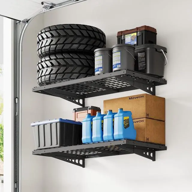 Alt view image 2 of 7 - FLEXIMOUNTS 2x4ft Garage Storage, 2 Pack Garage Wall Shelving, Black