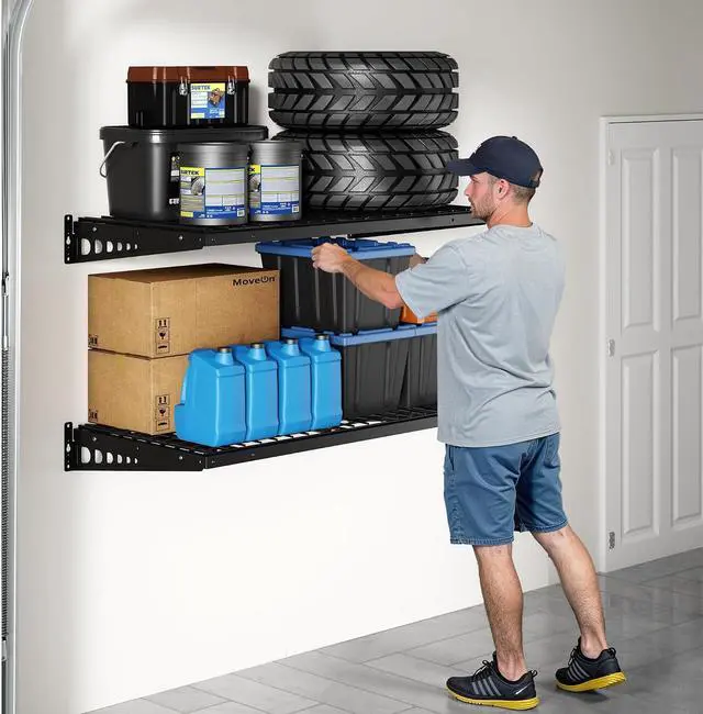 Alt view image 6 of 7 - FLEXIMOUNTS 2x4ft Garage Storage, 2 Pack Garage Wall Shelving, Black