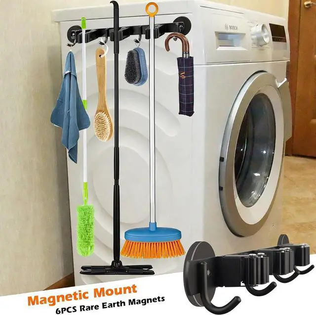 Alt view image 2 of 7 - MUTUACTOR Magnetic Broom Holder,Anti-slip Heavy Duty Broom and Mop Hanger Metal Tool Holder 3 Racks and 4 Hooks for Laundry Garage Kitchen Factories Workshops Organization and Storage(1 Set)
