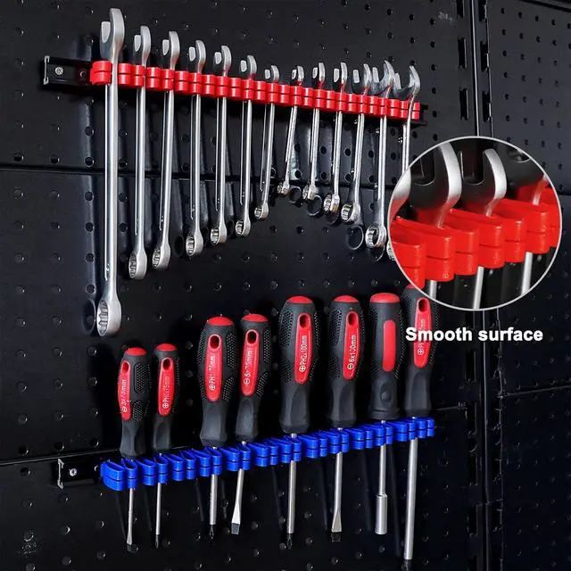 Alt view image 6 of 7 - CASOMAN 10 pcs Screwdriver Organizer and Wrench Organizer, Wall Mount, Hand Tool Holder, Plastic Rail Wrench Hanger with Clips