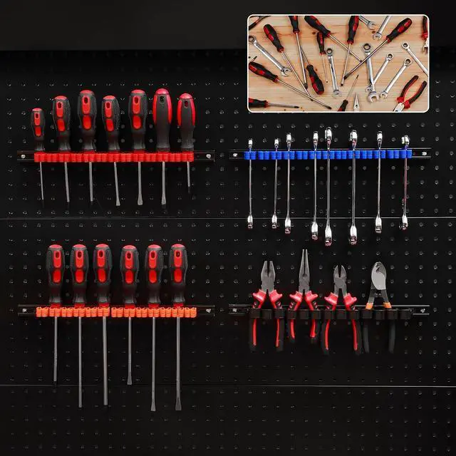 Alt view image 7 of 7 - CASOMAN 10 pcs Screwdriver Organizer and Wrench Organizer, Wall Mount, Hand Tool Holder, Plastic Rail Wrench Hanger with Clips