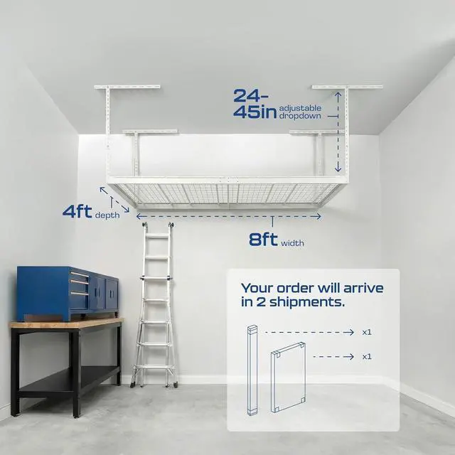Alt view image 3 of 6 - MonsterRax 4x8 Overhead Garage Storage Rack, White, 24"-45" Height