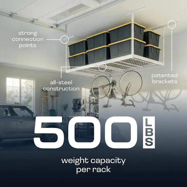 Alt view image 4 of 6 - MonsterRax 4x8 Overhead Garage Storage Rack, White, 24"-45" Height