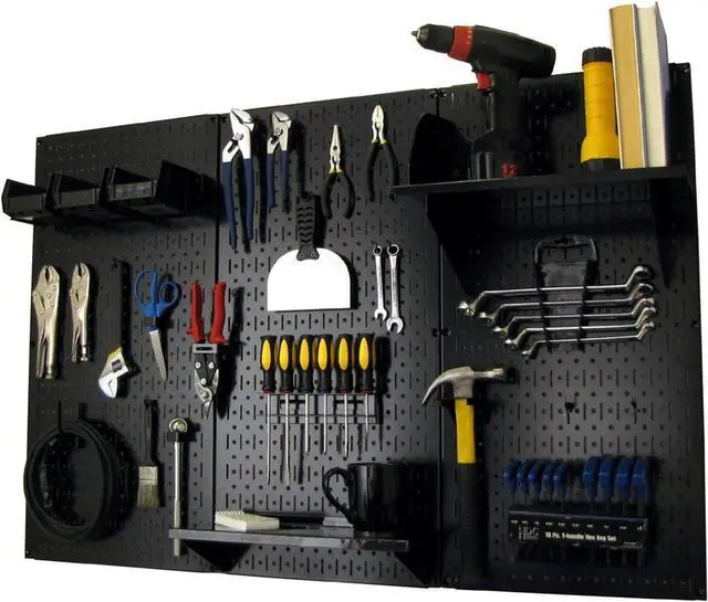 Main image of Wall Control Pegboard Organizer 4 ft. Metal Pegboard Standard Tool Storage Kit with Black Toolboard and Black Accessories