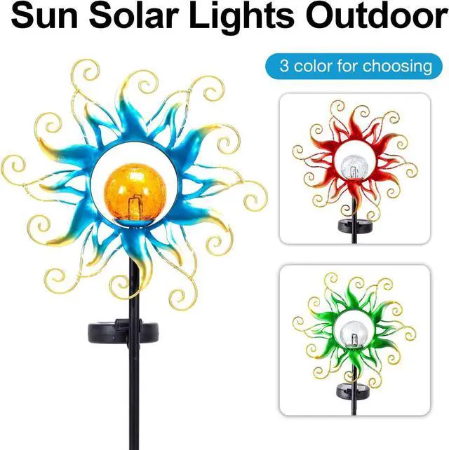 Alt view image 2 of 7 - Solar Lights Outdoor Garden Decor, Blue Metal Sun Crackle Glass Globe Stake Waterproof 30LED Decorations Unique Gifts for Women,Mom,Outside, Patio,Lawn,Yard,Pathway