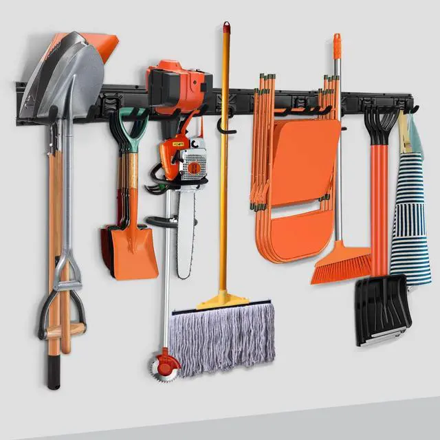 Main image of SMARTOLOGY Modular Heavy-Duty Steel Garage Tool Storage Rack - 150 lbs Weight Capacity Weather-resistant Powder-Coated Wall Mount Organizer for Shovels, Rakes, Ladders & Landscaping Equipment