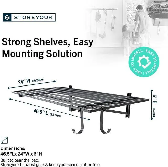 Main image of StoreYourBoard Garage Wall Shelf, 2x4 ft, Holds 400 lb, 6 Hooks, 2 Pack