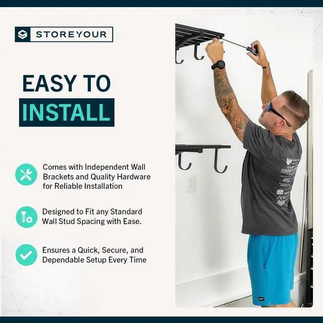 Alt view image 2 of 6 - StoreYourBoard Garage Wall Shelf, 2x4 ft, Holds 400 lb, 6 Hooks, 2 Pack