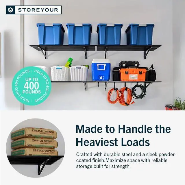 Alt view image 4 of 6 - StoreYourBoard Garage Wall Shelf, 2x4 ft, Holds 400 lb, 6 Hooks, 2 Pack