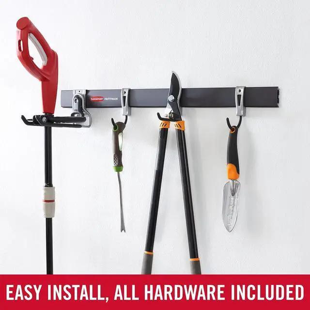 Alt view image 3 of 7 - Rubbermaid FastTrack Garage Storage Utility Hooks 5 Piece Black All in One Rail Hook Kit and Tool Organizer Heavy Duty for Home/Garage/Shed/Garden