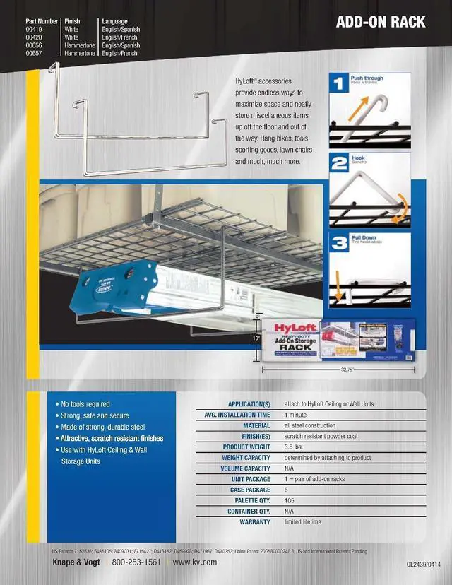 Alt view image 4 of 4 - HyLoft 00656 Add-On Storage Rack Accessory for HyLoft Model 625 and 651, Hammertone, 2-Pack