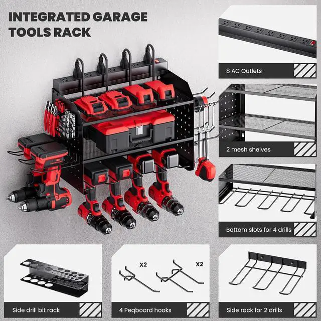 Alt view image 3 of 7 - TRZZ Power Tool Organizer Wall Mount, 3-Layer Charging Station, Black
