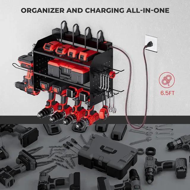 Alt view image 4 of 7 - TRZZ Power Tool Organizer Wall Mount, 3-Layer Charging Station, Black