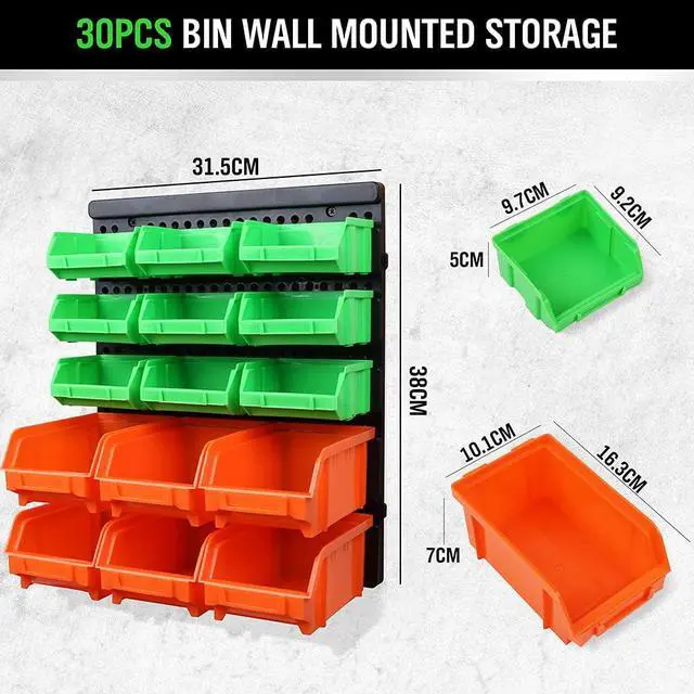 Alt view image 2 of 7 - 30-Bin Wall-Mounted Storage Bins, Heavy-Duty Garage Tool Organizer for Screws, Nuts, Bolts, Nails, Small Hardware Parts - Easy Installation and Customizable