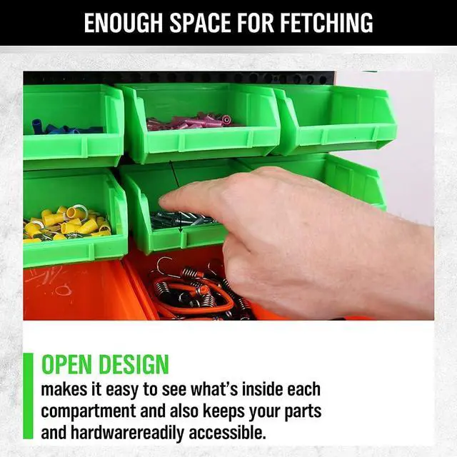 Alt view image 6 of 7 - 30-Bin Wall-Mounted Storage Bins, Heavy-Duty Garage Tool Organizer for Screws, Nuts, Bolts, Nails, Small Hardware Parts - Easy Installation and Customizable