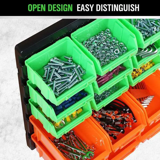Alt view image 5 of 7 - 30-Bin Wall-Mounted Storage Bins, Heavy-Duty Garage Tool Organizer for Screws, Nuts, Bolts, Nails, Small Hardware Parts - Easy Installation and Customizable