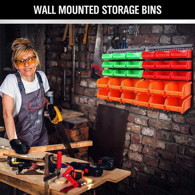 Alt view image 7 of 7 - 30-Bin Wall-Mounted Storage Bins, Heavy-Duty Garage Tool Organizer for Screws, Nuts, Bolts, Nails, Small Hardware Parts - Easy Installation and Customizable