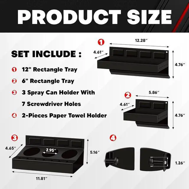 Alt view image 2 of 7 - C&T 4-Piece Magnetic Toolbox Shelf, Tray and Holder Set, Magnetic Toolbox Tray Set, Tool Box for Cabinet Side Shelf Storage Van Workshop, Tool Organization and Storage