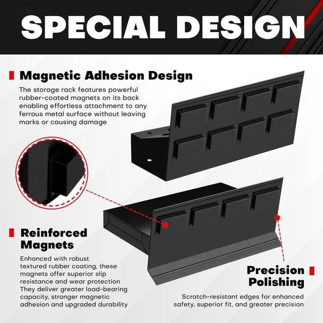 Alt view image 5 of 7 - C&T 4-Piece Magnetic Toolbox Shelf, Tray and Holder Set, Magnetic Toolbox Tray Set, Tool Box for Cabinet Side Shelf Storage Van Workshop, Tool Organization and Storage