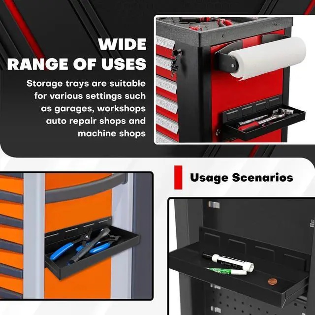 Alt view image 7 of 7 - C&T 4-Piece Magnetic Toolbox Shelf, Tray and Holder Set, Magnetic Toolbox Tray Set, Tool Box for Cabinet Side Shelf Storage Van Workshop, Tool Organization and Storage