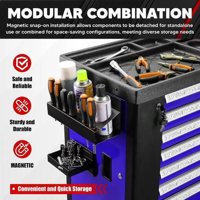 Alt view image 6 of 7 - C&T 4-Piece Magnetic Toolbox Shelf, Tray and Holder Set, Magnetic Toolbox Tray Set, Tool Box for Cabinet Side Shelf Storage Van Workshop, Tool Organization and Storage