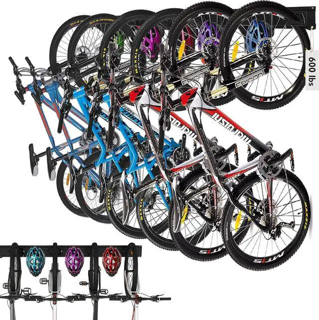 Main image of HORUSDY Stainless Steel Bike Storage Rack, 6 Bike Storage Hanger Wall Mount and 6 Helmets Hooks for Home & Garage Holds Up to 600lbs, Black