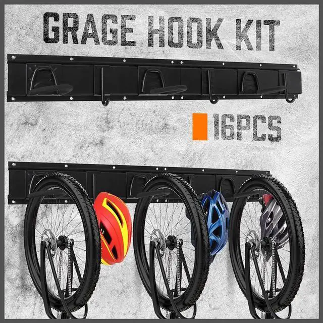 Alt view image 2 of 7 - HORUSDY Stainless Steel Bike Storage Rack, 6 Bike Storage Hanger Wall Mount and 6 Helmets Hooks for Home & Garage Holds Up to 600lbs, Black