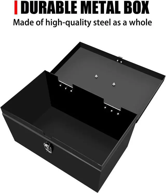 Alt view image 2 of 6 - Peastorm Small Steel Metal Tool Box, Lockable Storage Box for Storing Valuable Items, Office Documents, Garage Tools (12" Black)