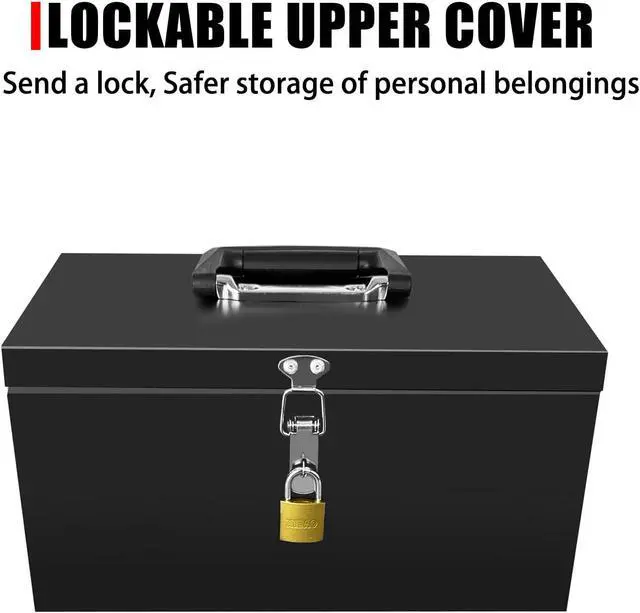 Alt view image 3 of 6 - Peastorm Small Steel Metal Tool Box, Lockable Storage Box for Storing Valuable Items, Office Documents, Garage Tools (12" Black)