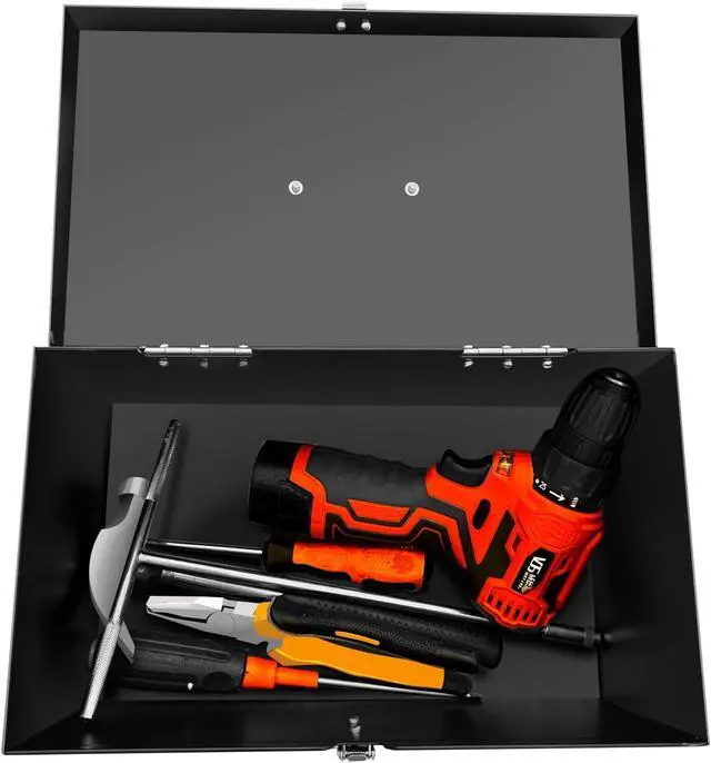 Alt view image 4 of 6 - Peastorm Small Steel Metal Tool Box, Lockable Storage Box for Storing Valuable Items, Office Documents, Garage Tools (12" Black)