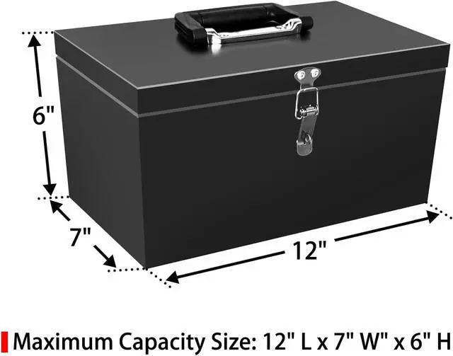 Alt view image 5 of 6 - Peastorm Small Steel Metal Tool Box, Lockable Storage Box for Storing Valuable Items, Office Documents, Garage Tools (12" Black)