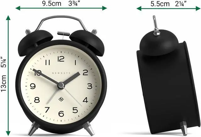 Alt view image 3 of 5 - NEWGATE® Charlie Bell Echo Alarm Clock | Modern take on Classic Twin Bell Clock | Black | Easy to Read Numbers | Ideal for Bedside, Desk or Shelf | Modern Retro Bedroom & Office Accessory