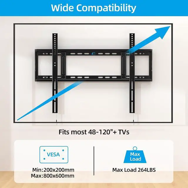 Alt view image 2 of 7 - HOME VISION Heavy Duty Fixed TV Wall Mount for 48-120 Inch Flat Screen