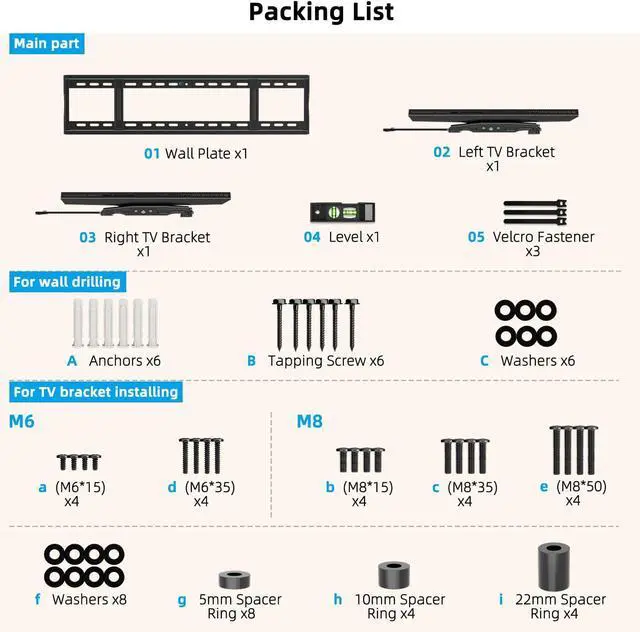 Alt view image 7 of 7 - HOME VISION Heavy Duty Fixed TV Wall Mount for 48-120 Inch Flat Screen
