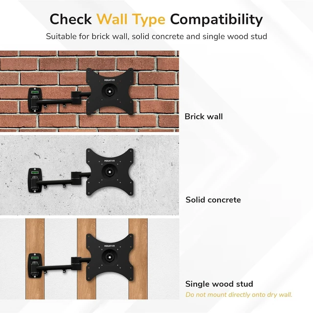 Alt view image 5 of 7 - Mount-It! Full Motion TV Wall Mount Bracket for 13-42 Screens 18" Articulating Arm, Quick Release Plate, Tilt Swivel Rotate, Anti-Theft Lock, Single Stud Install, Supports 44 lbs, VESA 75200