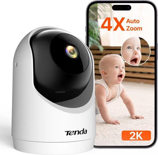 Main image of Tenda 2K Indoor Security Camera for Baby Monitor, WiFi 6 Pet/Dog Camera for Home Security, 360° Pan/Tilt, 2-Way Audio, Motion Detection, Night Vision, 24/7 Cloud & SD Card Storage(CP3-V3.0)