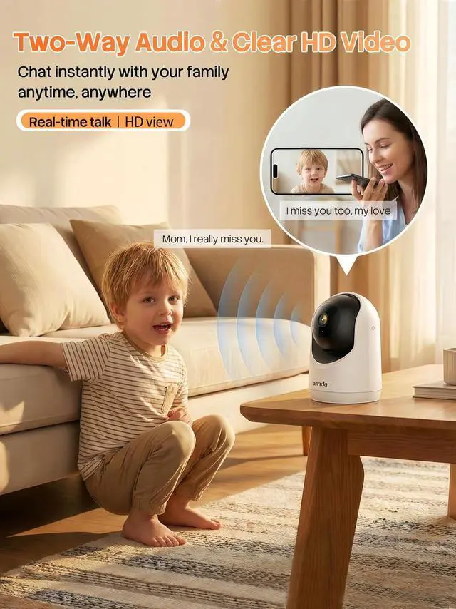 Alt view image 6 of 7 - Tenda 2K Indoor Security Camera for Baby Monitor, WiFi 6 Pet/Dog Camera for Home Security, 360° Pan/Tilt, 2-Way Audio, Motion Detection, Night Vision, 24/7 Cloud & SD Card Storage(CP3-V3.0)