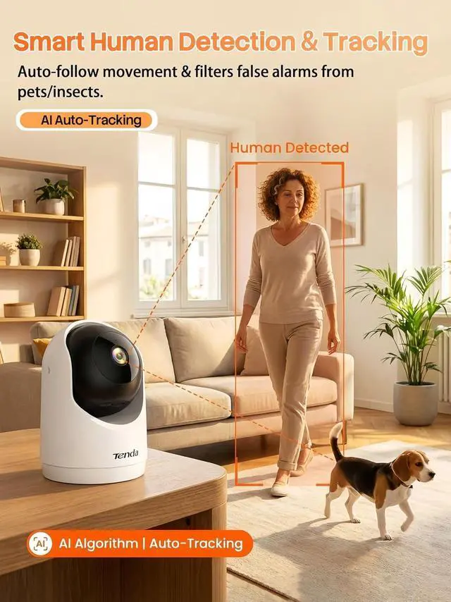 Alt view image 5 of 7 - Tenda 2K Indoor Security Camera for Baby Monitor, WiFi 6 Pet/Dog Camera for Home Security, 360° Pan/Tilt, 2-Way Audio, Motion Detection, Night Vision, 24/7 Cloud & SD Card Storage(CP3-V3.0)