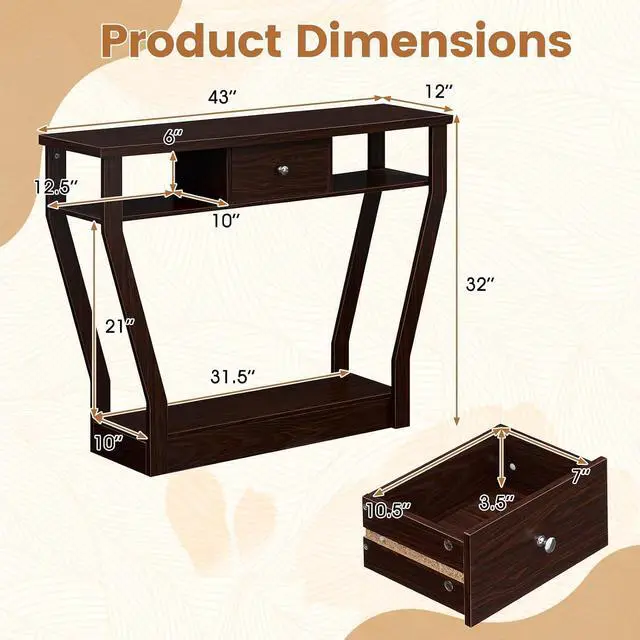 Alt view image 2 of 7 - BestComfort 47'' Narrow Console Table with Drawer, 3-Tier Wooden Entryway Accent with Open Shelves, Multi-Purpose Sofa Table for Living Room Hallway - Easy Assembly & Storage (Coffee)