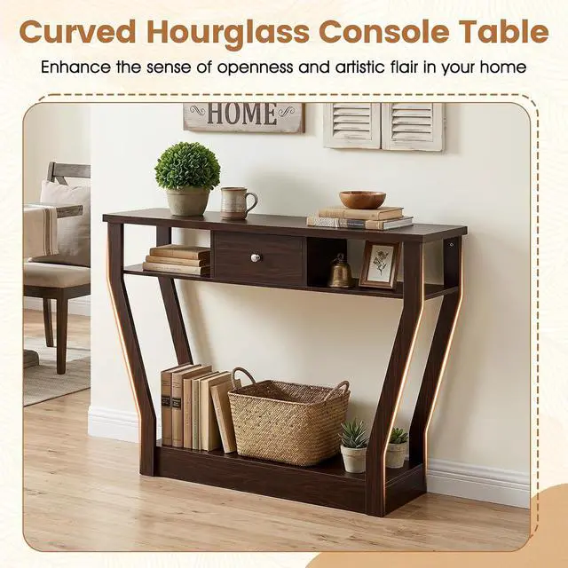 Alt view image 4 of 7 - BestComfort 47'' Narrow Console Table with Drawer, 3-Tier Wooden Entryway Accent with Open Shelves, Multi-Purpose Sofa Table for Living Room Hallway - Easy Assembly & Storage (Coffee)